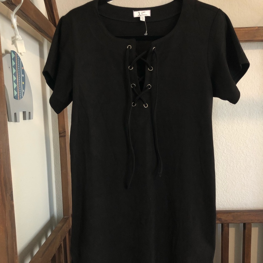 Black velvety dress with pockets